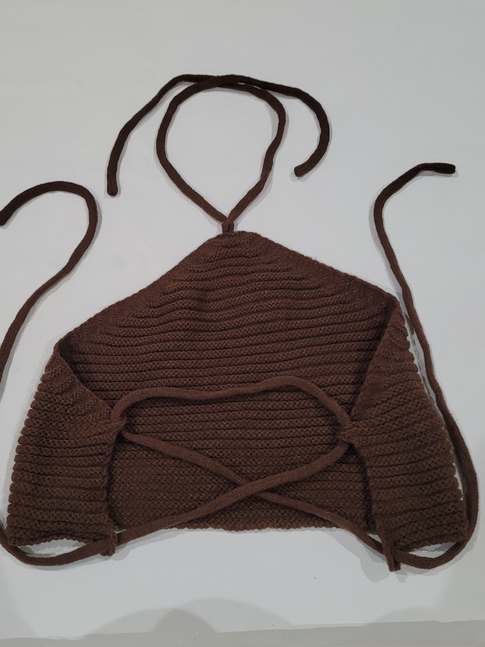 Brown Knit Halter Crop Top Backless